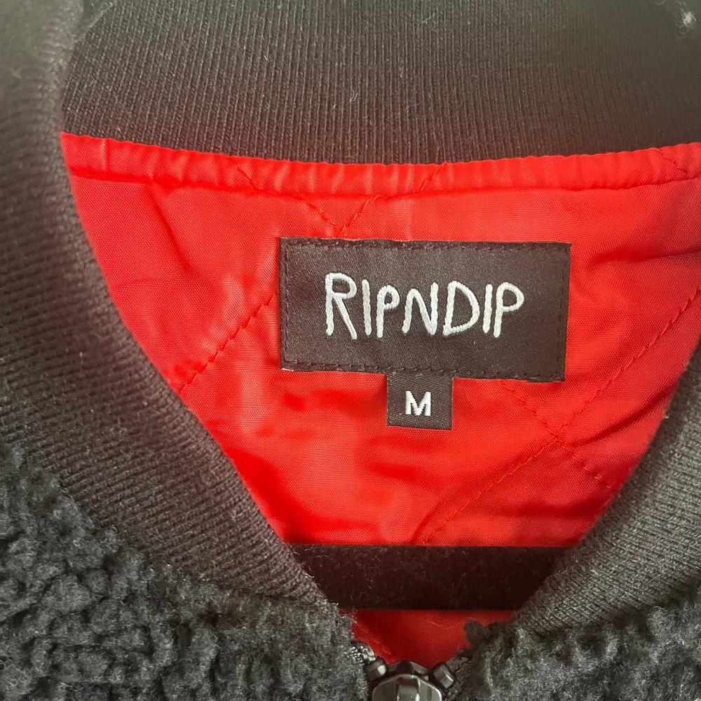 RIPNDIP Nermal Flaming Cat Sherpa Bomber Jacket Black Size M Skate Grunge - Picture 4 of 8